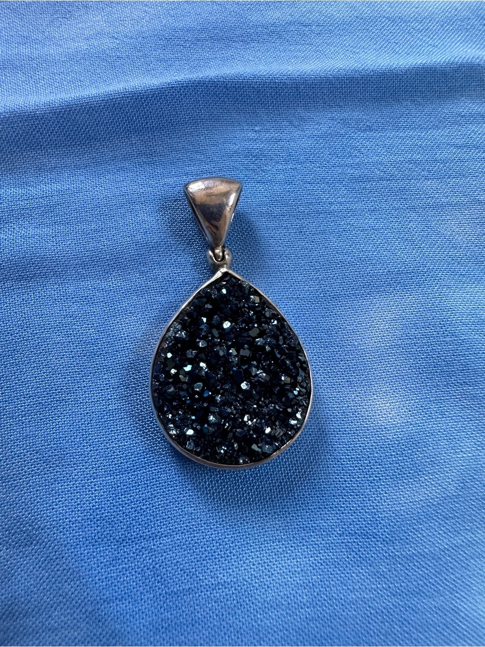 Sterling Teardrop Druzy Pendant in Navy